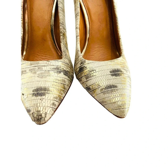COACH Harlee Gold Snakeskin Embossed Pumps Pointed Toe Heels Shoes size 7 - Picture 3 of 16